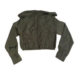 Olive cropped cowl windbreaker jacket